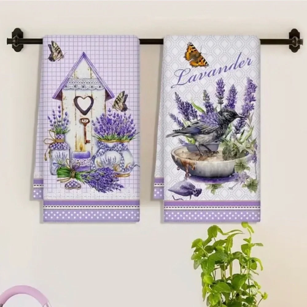Lavender House & Bird Microfiber Hand Guest Towels, Set of 2